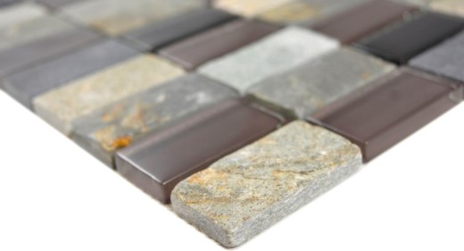 Piastrelle rettangolari in vetro mosaico beige nero antracite pietra backsplash cucina backsplash bagno WC - MOS87-1312