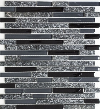 Piastrella di mosaico dipinta a mano Backsplash di piastrelle Grigio traslucido nero Mosaico di vetro composito Pietra di cristallo grigio nero MOS86-0208_m