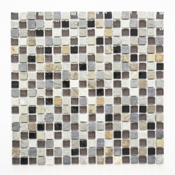 Mosaico dipinto a mano Piastrella traslucida beige marrone grigio nero Mosaico di vetro Pietra di cristallo MOS92-0209_m