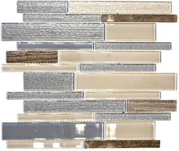Piastrella di mosaico campione dipinta a mano Rivestimento traslucido grigio beige Mosaico di vetro composito Pietra di cristallo grigio beige MOS67-GV24_m