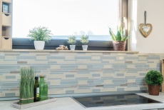 Mosaico di vetro pietra naturale tessere di mosaico composito aste beige grigio antracite marrone chiaro piastrelle backsplash parete cucina - MOS67-GV24