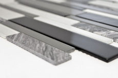 Piastrella di mosaico dipinta a mano Backsplash di piastrelle Traslucido grigio nero Mosaico di vetro composito Pietra di cristallo chiara grigio nero MOS67-GV34_m