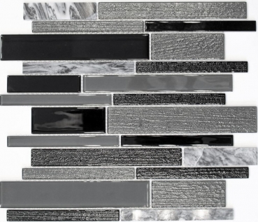 Piastrella di mosaico dipinta a mano Backsplash di piastrelle Grigio traslucido nero Mosaico di vetro composito Pietra di cristallo grigio nero MOS67-GV44_m