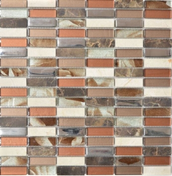 Piastrella di mosaico dipinta a mano Rivestimento traslucido marrone argento Rettangolo Mosaico di vetro Pietra di cristallo marrone MOS87-SM78_m