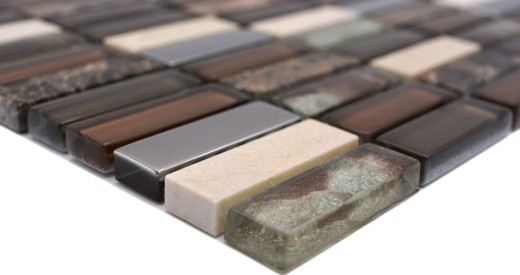 Piastrelle rettangolari di mosaico di vetro aste marrone argento beige pietra naturale marmo piastrelle backsplash parete bagno cucina - MOS87-SM78