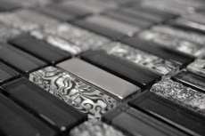 Tessere rettangolari in vetro mosaico aste argento grigio nero antracite pietra naturale alzatina cucina bagno WC - MOS87-SM88