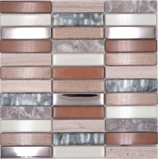 Piastrelle rettangolari in vetro mosaico pietra marrone chiaro argento grigio chiaro beige piastrelle backsplash muro piastrelle cucina WC - MOS87-68X