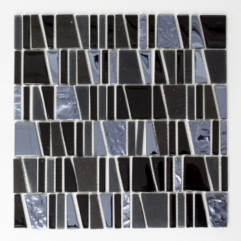 Piastrella di mosaico dipinta a mano Backsplash di piastrelle Nero traslucido Mosaico di vetro a scala Pietra di cristallo EP nero MOS87-0107_m