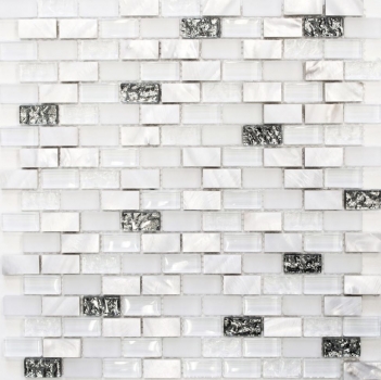 Piastrella di mosaico decorata a mano Backsplash di piastrelle Bianco traslucido Brick Mosaico di vetro Pietra di cristallo Shell white MOS87-B01S_m