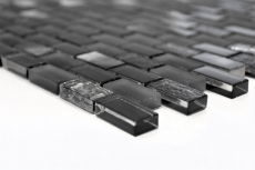 Piastrella di mosaico decorata a mano Backsplash di piastrelle Nero traslucido Brick Mosaico di vetro Pietra di cristallo Conchiglia nera MOS87-B03S_m
