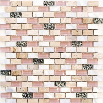 Piastrella di mosaico decorata a mano Backsplash di piastrelle beige traslucido Brick Mosaico di vetro Pietra di cristallo Shell beige MOS87-B05S_m