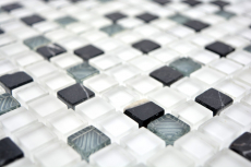 Piastrella di mosaico dipinta a mano Bianco traslucido grigio Mosaico di vetro Pietra di cristallo super bianco nero opaco MOS92-0103_m