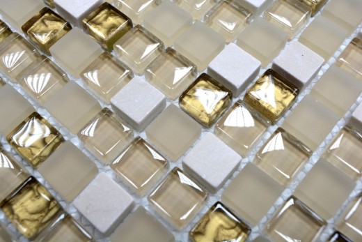 Mosaico di vetro in pietra naturale piastrelle di mosaico bianco opaco oro crema smerigliato piastrelle di vetro backsplash cucina - MOS92-1201