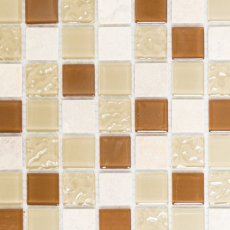 Piastrella di mosaico dipinta a mano Backsplash di piastrelle Beige traslucido Mosaico di vetro Pietra di cristallo beige MOS62-1204-GN_m