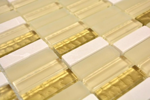 Mosaico rettangolare tessere di vetro mosaico aste bianco oro marrone beige pietra naturale marmo piastrelle backsplash parete cucina - MOS87-1202