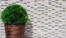 Piastrelle rettangolari di mosaico di vetro aste mini beige crema beige dorato pietra naturale cucina alzatina bagno WC parete - MOS87-1412