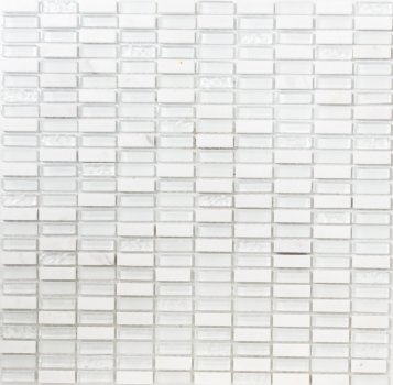 Piastrella di mosaico dipinta a mano Backsplash di piastrelle Barre bianche traslucide Mosaico di vetro Pietra di cristallo bianca bianca opaca MOS87-1401_m