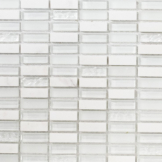 Piastrella di mosaico dipinta a mano Backsplash di piastrelle Barre bianche traslucide Mosaico di vetro Pietra di cristallo bianca bianca opaca MOS87-1401_m