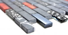 Piastrella di mosaico dipinta a mano grigio traslucido nero mosaico di vetro composito Pietra di cristallo grigio nero rosso MOS87-0429_m