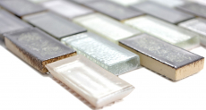 Piastrella di mosaico dipinta a mano Ceramica traslucida grigio Brick Mosaico di vetro Ceramica cristallo grigio artico MOS83IC-0219_m