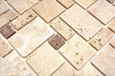 Campione a mano di mosaico Piastrella backsplash autoadesiva travertino pietra naturale beige combinazione travertino beige MOS200-4CM14_m