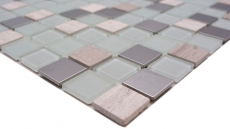 tessere autoadesive di mosaico in vetro pietra naturale acciaio inox crema bianco MOS200-4CM32