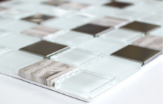 tessere autoadesive di mosaico in vetro pietra naturale acciaio inox crema bianco MOS200-4CM32