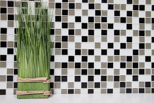 tessere autoadesive di mosaico di vetro nero fango bianco MOS200-4CM30