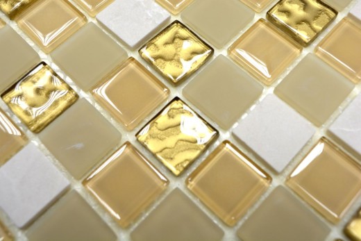 mosaico di vetro autoadesivo piastrelle in pietra naturale crema oro opaco backsplash MOS200-4M362