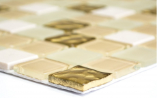 mosaico di vetro autoadesivo piastrelle in pietra naturale crema oro opaco backsplash MOS200-4M362