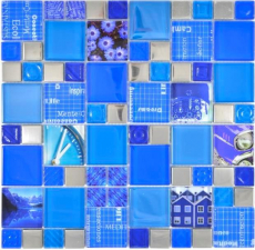 Mano modello trasparente cristallo mosaico vetro mosaico argento blu parete piastrelle backsplash cucina doccia bagno MOS88-0417_m