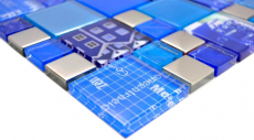 Mano modello trasparente cristallo mosaico vetro mosaico argento blu parete piastrelle backsplash cucina doccia bagno MOS88-0417_m