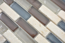 Mosaico traslucido in vetro composito pietra botticino chiaro grigio marrone MOS88-0213_f