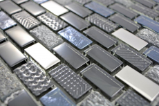 Mano modello traslucido vetro mosaico pietra composita nero muro piastrelle backsplash cucina bagno MOS87-0003_m