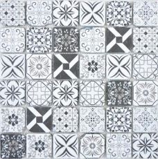 Mosaico di vetro piastrelle VINTAGE LOOK retrò antracite nero bianco muro piastrelle backsplash cucina bagno MOS63-0103