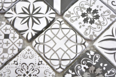 Mosaico di vetro piastrelle VINTAGE LOOK retrò antracite nero bianco muro piastrelle backsplash cucina bagno MOS63-0103