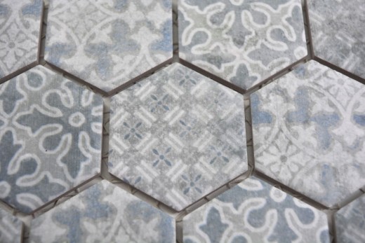 Piastrella di mosaico esagonale in ceramica blu grigio bianco mix mosaico piastrelle parete backsplash cucina bagno - MOS11H-0004