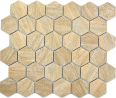 Mosaico ceramico esagonale beige marrone effetto legno MOS11H-0011_f