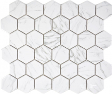 Campione a mano mosaico ceramico esagono Carrara look bianco lucido piastrelle mosaico muro backsplash cucina bagno MOS11H-0001_m