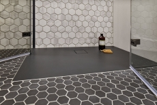 Piastrella di mosaico esagonale in ceramica nera R10B piatto doccia piastrella di pavimento piastrella di mosaico antiscivolo bagno cucina - MOS11H-0303-R10