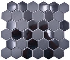 Piastrella di mosaico esagonale ceramica nera lucida R10B piatto doccia piastrella pavimento piastrella mosaico antiscivolo parete cucina - MOS11H-0311-R10
