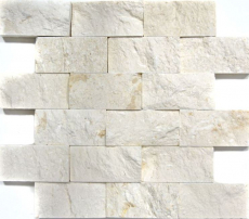 Mosaico di pietra calcarea naturale Muro di pietra Splitface bianco crema Mattone Limestone 3D optic tile backsplash - MOS29-49792