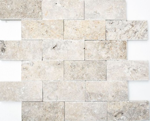 Piastrella a mosaico Travertino pietra naturale bianco grigio Brick Splitface argento Travertino 3D MOS29-42781_f