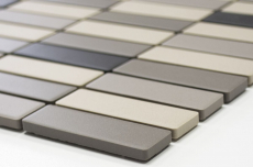 Piastrella di mosaico dipinta a mano in ceramica beige chiaro aste grigie non smaltate Piastrella per piatto doccia MOS24B-0208-R10_m