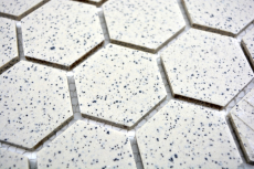 Piastrella di mosaico dipinta a mano in ceramica bianco crema esagono screziato non smaltato MOS11G-0103-R10_m