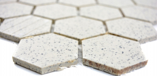 Piastrella di mosaico dipinta a mano in ceramica bianco crema esagono screziato non smaltato MOS11G-0103-R10_m