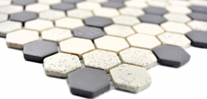 Piastrella di mosaico in ceramica beige nero Hexagaon non smaltata MOS11A-0113-R10_f