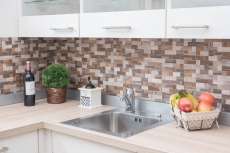piastrella di mosaico autoadesiva ALU grigio beige metallo effetto legno backsplash MOS200-2322