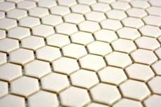 Piastrella di mosaico in ceramica bianca esagonale beige chiaro non smaltata MOS11A-1202-R10_f