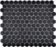 Piastrella di mosaico in ceramica esagonale nera non smaltata MOS11A-0304-R10_f